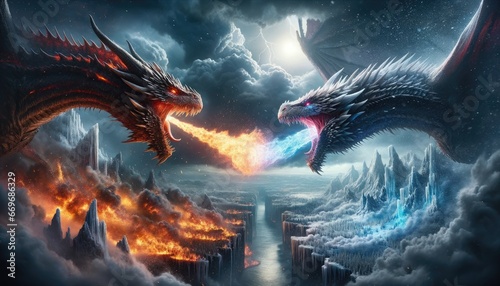 Fier vs Ice! the mighty Dragons Fighting over there Terretory how will win