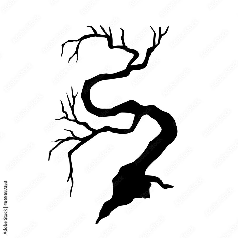 Silhouette of a dry branchy tree. Vector graphics. Silhouette of a dry branchy tree. Vector graphics.