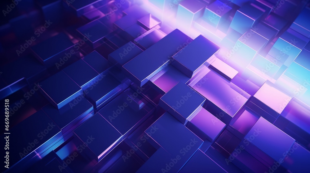 A 3D rendering featuring a striking abstract geometric background in shades of purple and blue. This dynamic scene is perfect for various purposes such as advertising, technology showcases, banners A 3D rendering featuring a striking abstract geometric background in shades of purple and blue. This dynamic scene is perfect for various purposes such as advertising, technology showcases, banners
