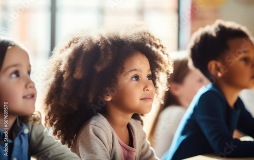 kid students in classroom listening a teacher