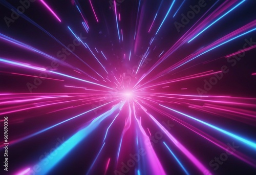 3d rendering abstract neon background with ascending pink blue red glowing lines light beam