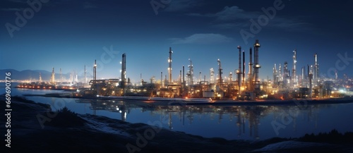 Nighttime Luminescence: Oil Refinery Field Illuminating the Petrochemical Landscape. Generative ai