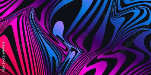 Background Psychedelic Optical Art with Twist Striped. Vector Design Gradient Hypnosis Pattern for Advertising, Web, Social Media, Poster, Banner, Cover. Vector Illustration. photo