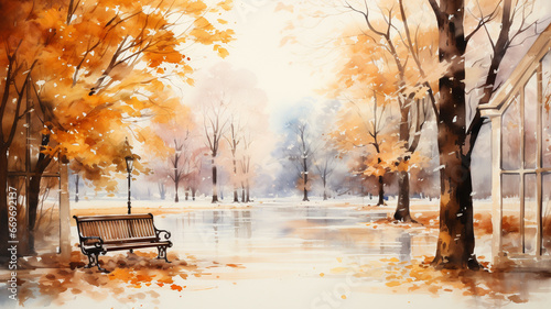 autumn landscape with a bench © Daniel