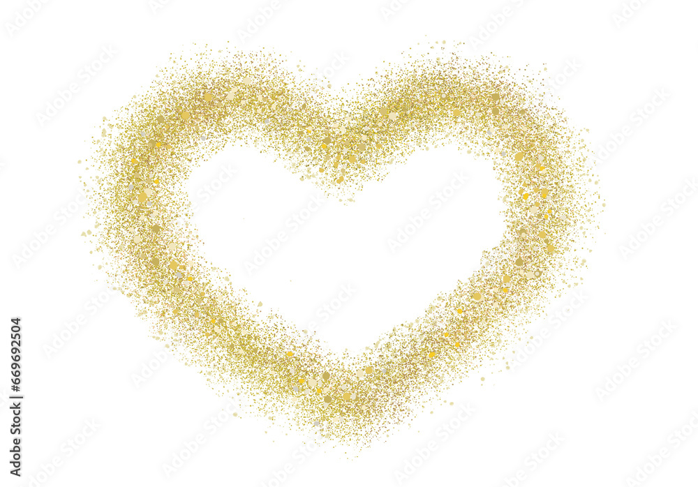 gold sequins on a transparent background in the shape of a heart, for decoration holiday decor