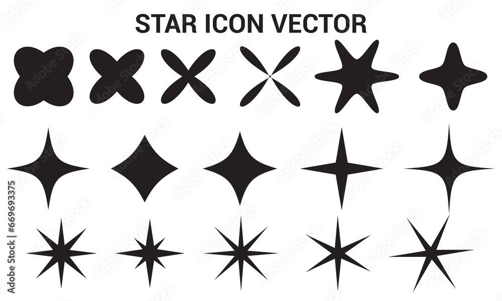 Set of star shapes. Retro futuristic sparkle icons collection. Abstract cool shine effect sign vector design. Templates for design, posters, projects, banners, logo Set of star shapes. Retro futuristic sparkle icons collection. Abstract cool shine effect sign vector design. Templates for design, posters, projects, banners, logo