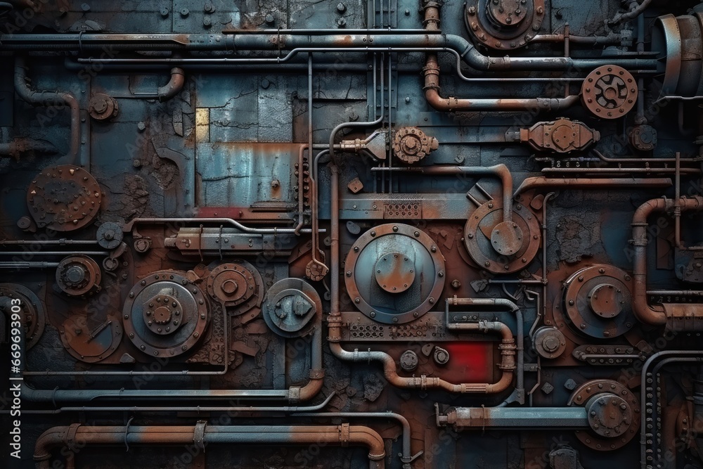 3d illustration of old rusty industrial equipment, abstract industrial background. Generative Ai