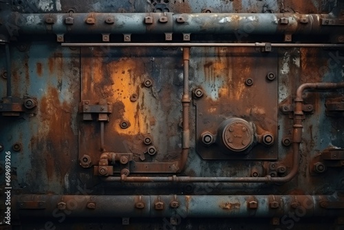 Rusty industrial equipment background. Old rusty metal texture. Industrial background. Generative Ai