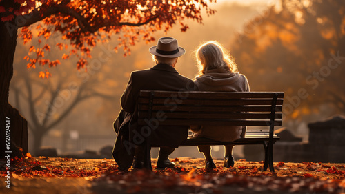 elderly couple in the park in autumn