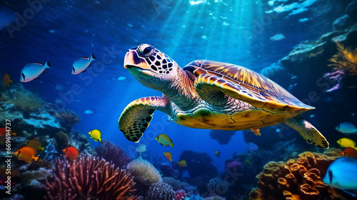 illustration of a sea turtle near the reefs