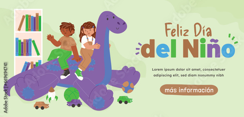 flat horizontal banner template children s day celebration spanish design vector illustration