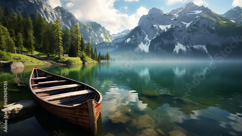 boats at a mountain lake