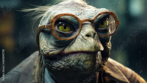 close - up of a old turtle with glasses