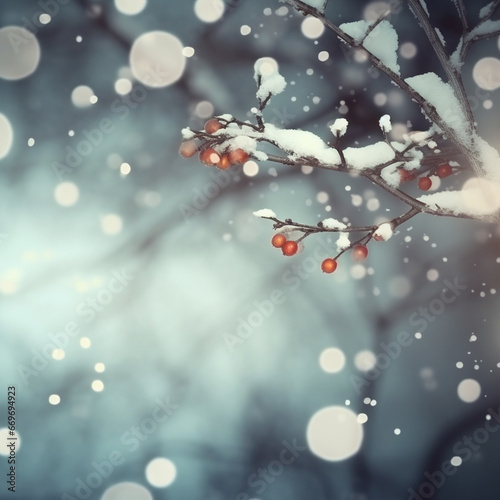 Christmas background with branches covered in snow. AI Generated