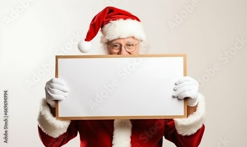 Santa's Special: Joyful Claus with Blank Promo Banner. Generative ai © Scrudje