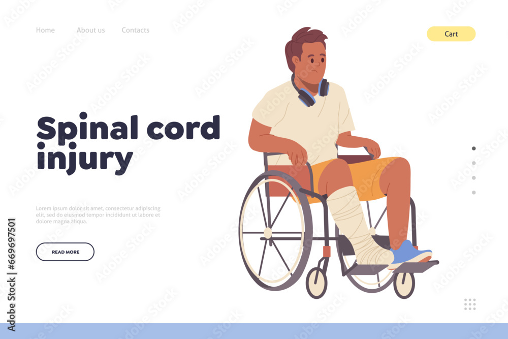 Fototapeta premium Spinal cord injury headline landing page design template for rehabilitation hospital service