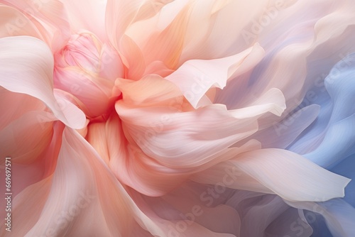 Abstract background with pink and blue flower petals, soft focus. Generative Ai