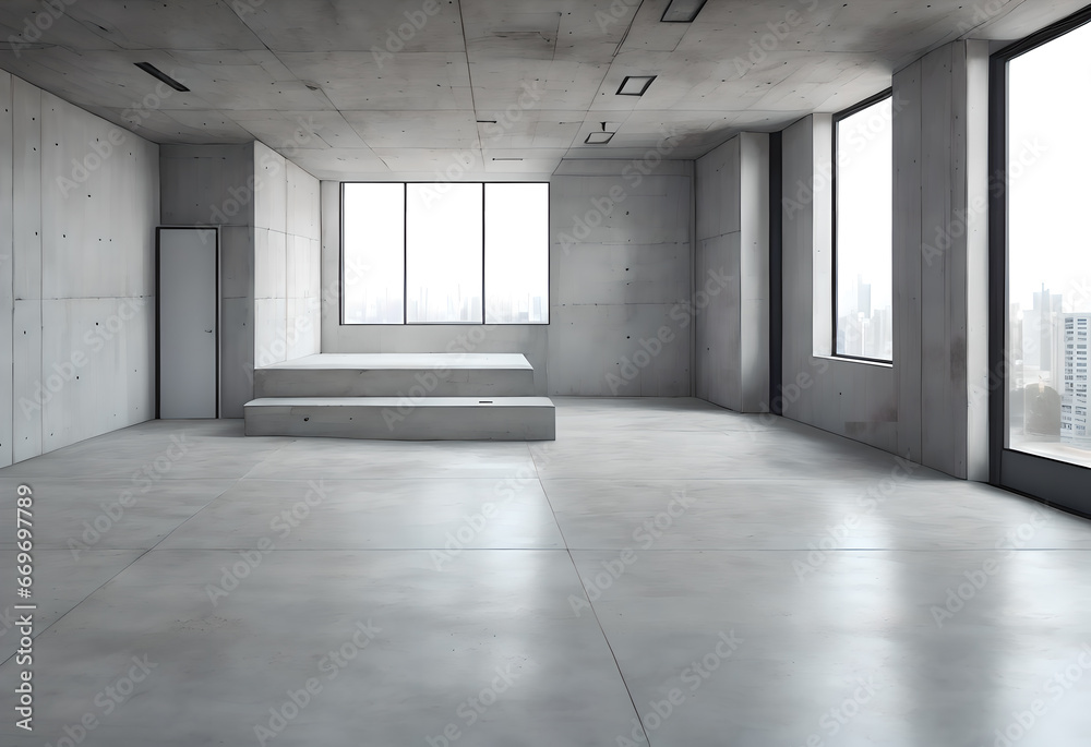 Modern house interior concrete interior, serious brutal daring style,Generative AI