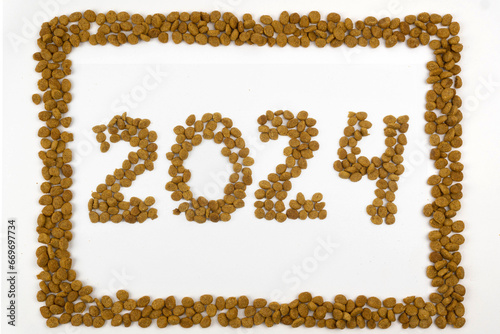Year 2024 and frame written with granule dog food