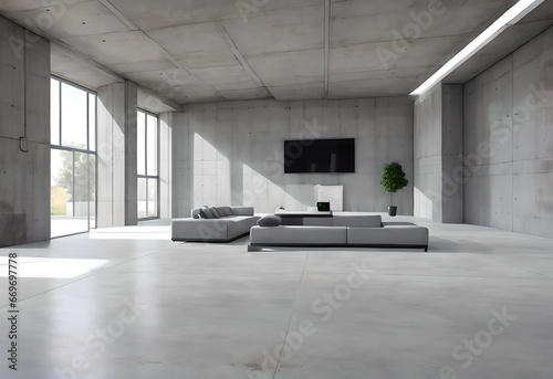 Modern house interior concrete interior, serious brutal daring style,Generative AI