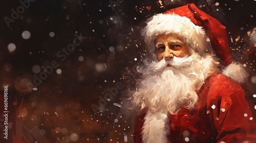 Santa Claus, rendered in impressionism style, copy space, generative ai © Nia™