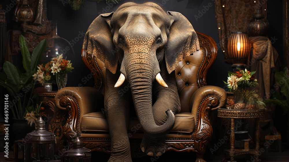 Fototapeta premium elephant in a room with a beautiful interior