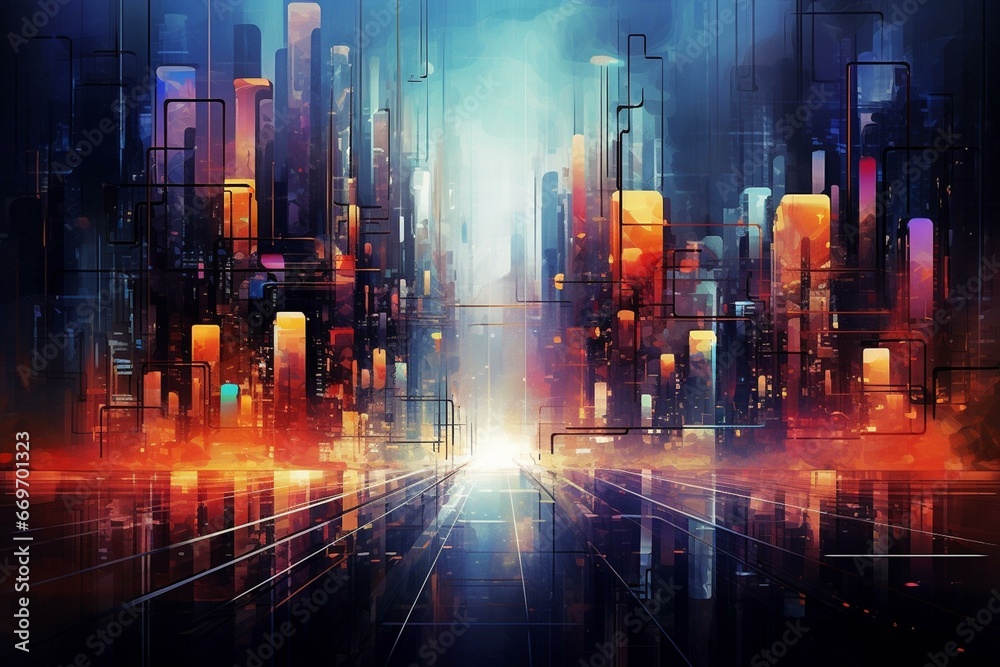 Abstract future cityscape with digital background. Generative AI