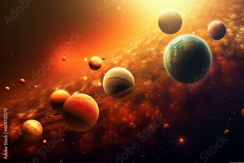 Wallpaper featuring the sun and nine planets. Generative AI