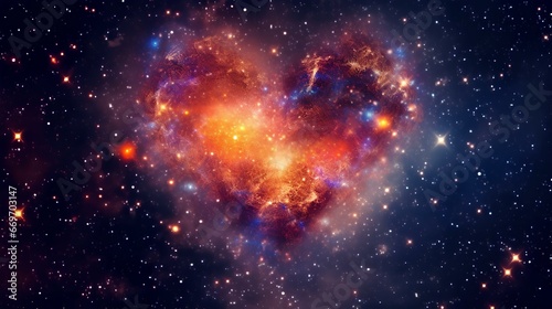 cosmic love for Valentine's Day heart. heart-shaped constellation, a nebula banner, background. generative AI