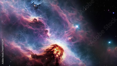 Colorful nebula - astronomical photography of outer space and far galaxies. AI generated image