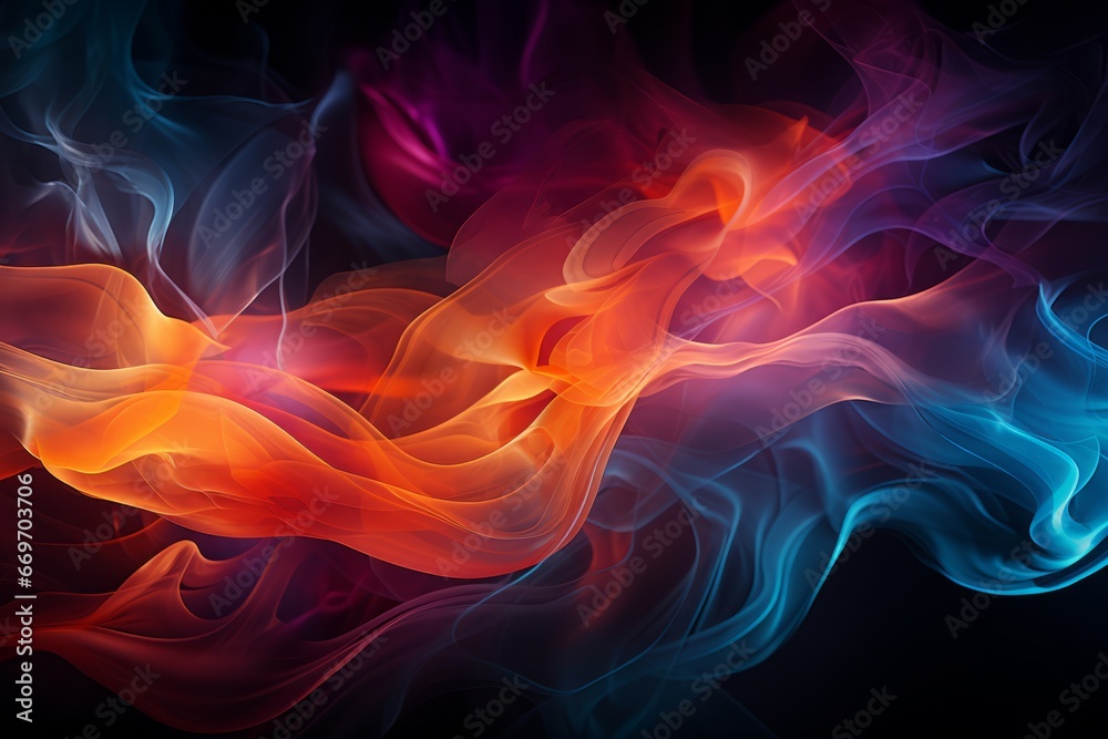 Colored abstract smoke, isolated on black background. Photo. Acid neon color.