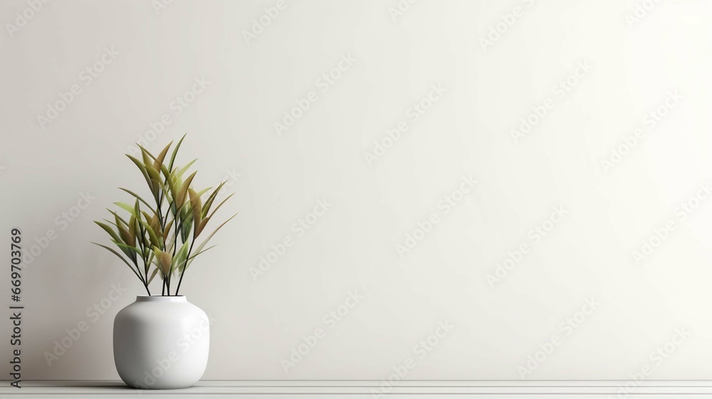decorative vase with indoor plant inside room simple minimalist illustration copy space. generative ai 