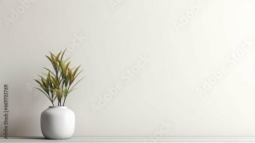 decorative vase with indoor plant inside room simple minimalist illustration copy space. generative ai 