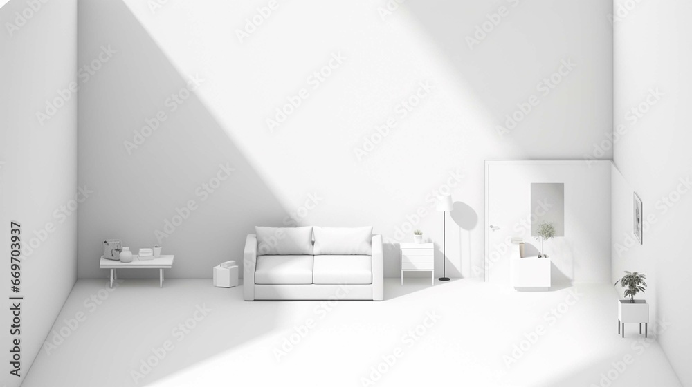 empty room isometric view minimal interior mock up. generative ai 