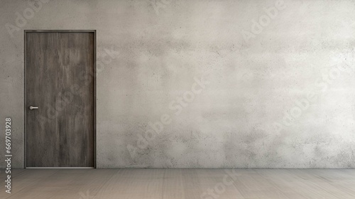 Empty room apartment entrance. simple front wooden door with place for text. Loft interior mockup. Gray concrete texture. generative ai 