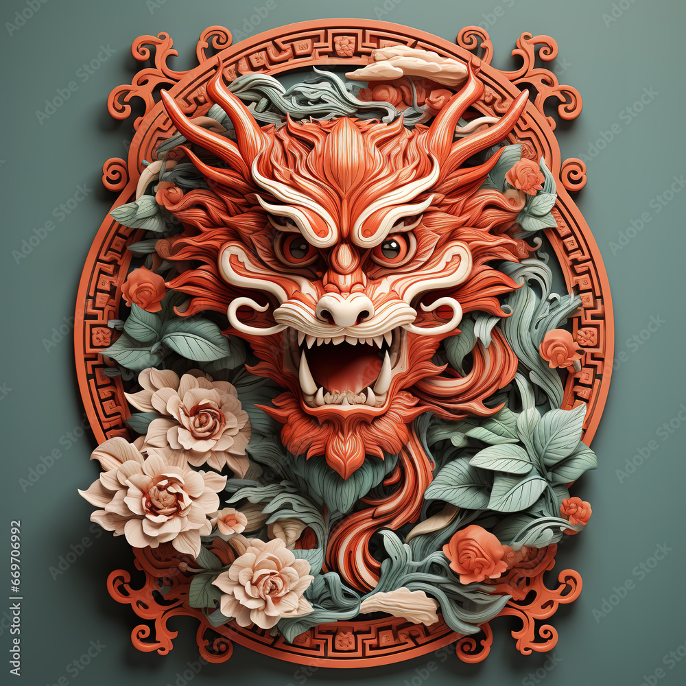 Chinese New year poster with wood dragon
