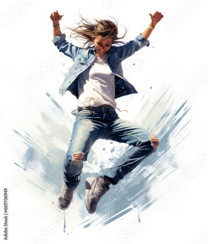 Happy woman jumping. Emotions and feelings. Dancing and active lifestyle.