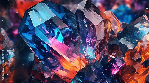 colorful raw mineral precious stone close-up crystal growing of jewelry stones, created with Generative AI Technology.