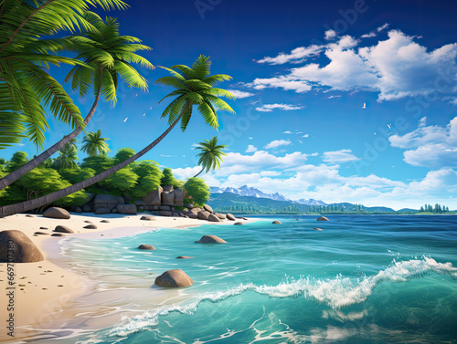 beach with palm trees and sea cartoon