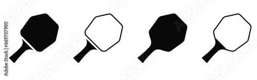 set of Table Tennis Ping Pong Vector Icon Black Silhouette and Outline Isolated on White