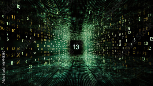 illustration of the unlucky number 13 in a tunnel of numbers photo
