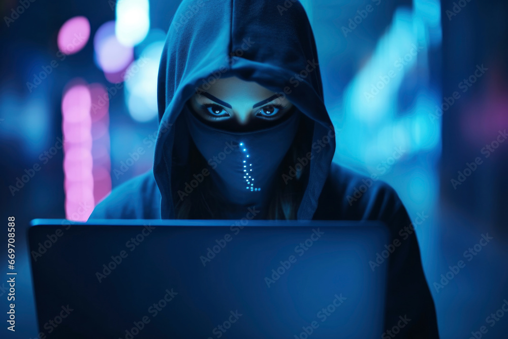 Techno Siren: A mesmerizing image capturing the allure of a woman hacker, luring viewers into the captivating world of technology Techno Siren: A mesmerizing image capturing the allure of a woman hacker, luring viewers into the captivating world of technology