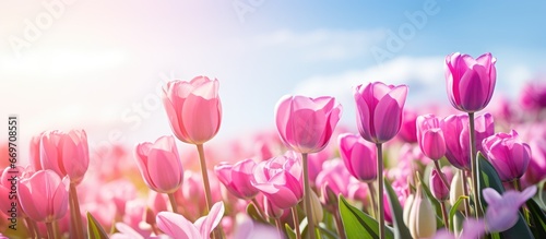 Blooming tulips in the meadow #669708551