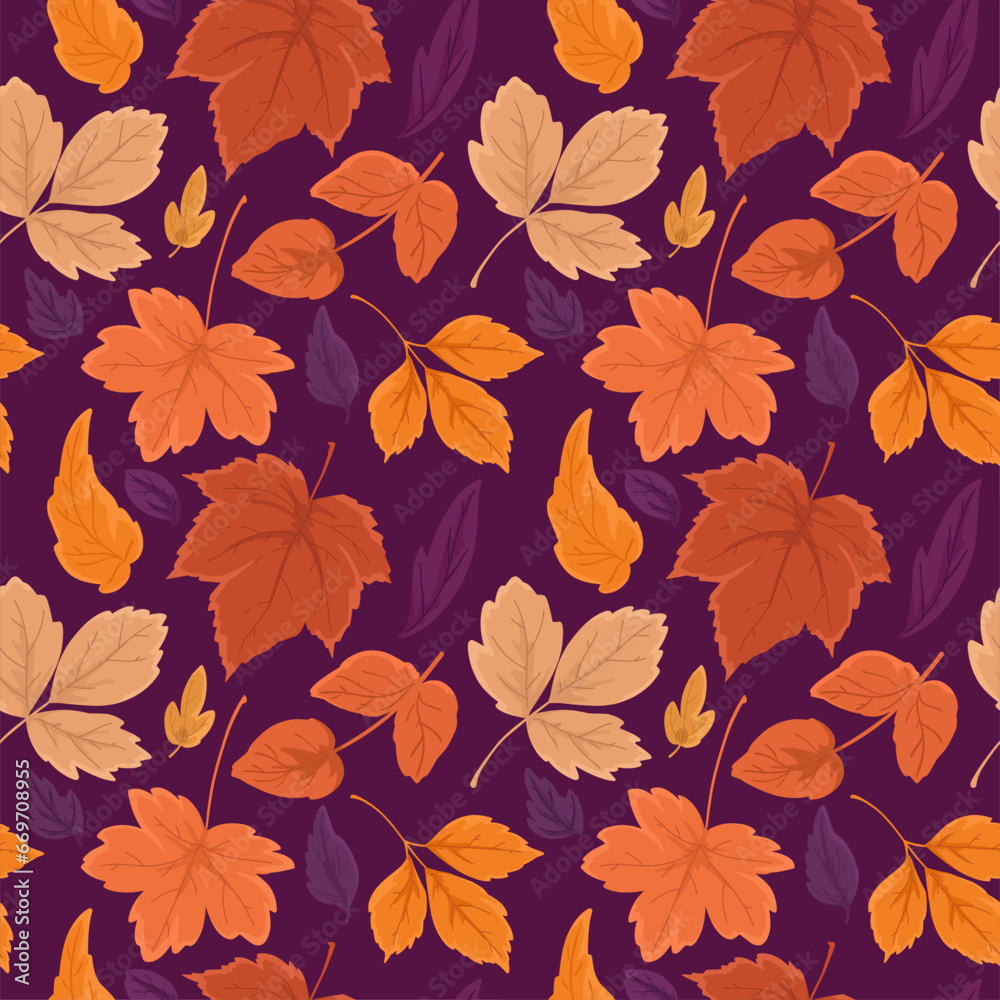 Seamless pattern with autumn leaves. Vector pattern in flat style. 