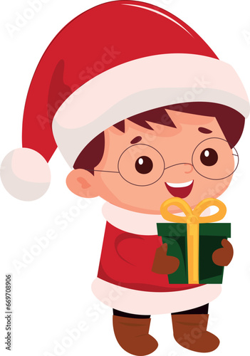 Children for christmas, cartoon santa claus. Cartoon chapter for christmas. Boy 