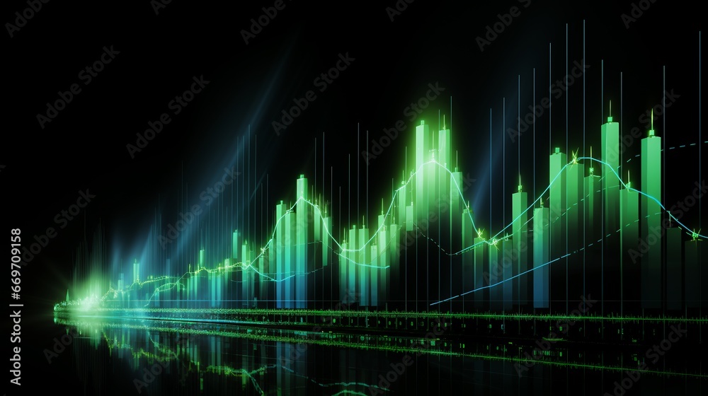 abstract financial graph on green color background