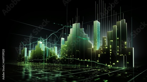 abstract financial graph on green color background