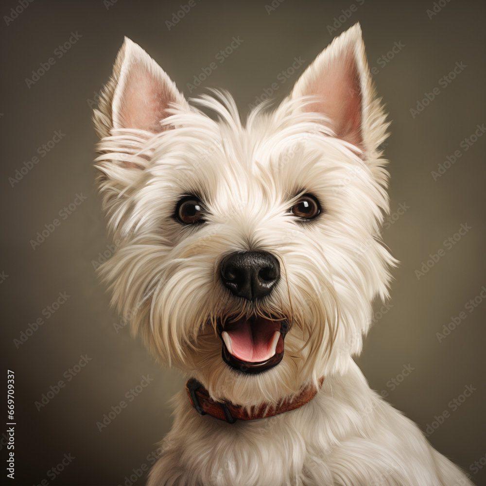 Portrait of a West Highland White Terrier in a studio.
Portrait of a West Highland White Terrier in a studio.