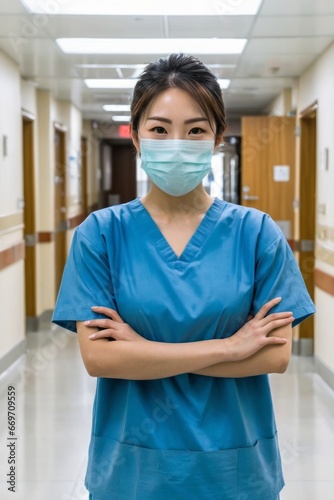 Nurse(s) standing in hospital hallway