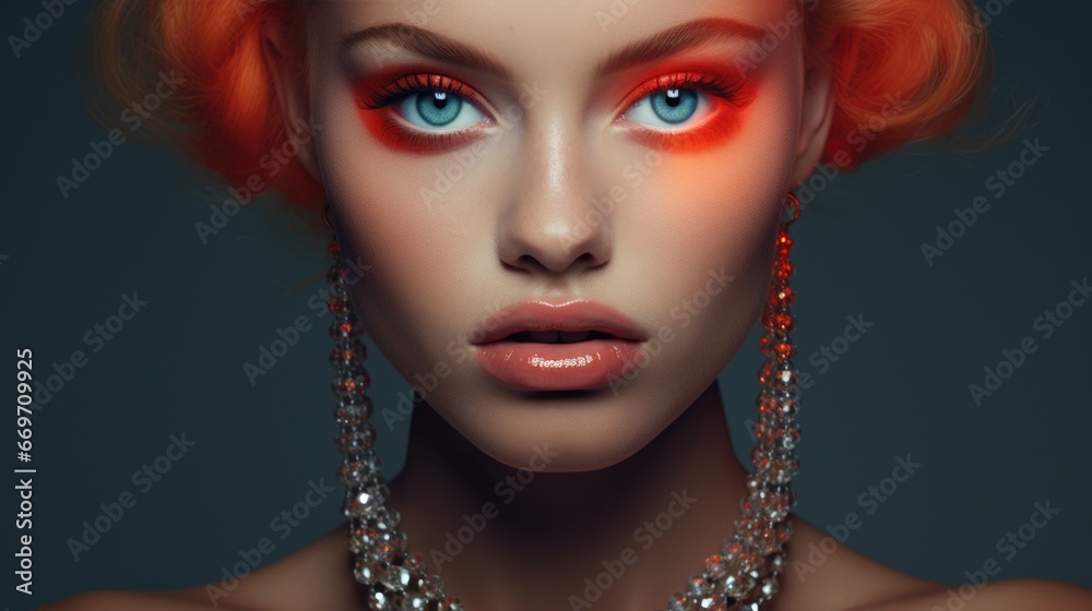 Luxurious blonde with makeup and jewelry. Fashion and beauty.